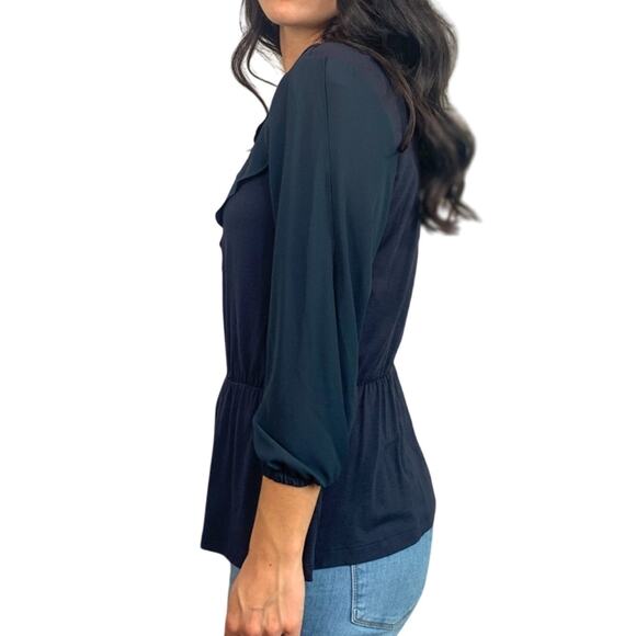 Deletta Navy Blue Ruffle Blouse - Picture 2 of 7